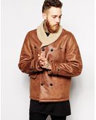 Asos Leather Look Jacket With Faux Shearling - Lyst