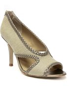 Tahari Loretta Fabric Metallic Leather Opentoe Pumps - Lyst