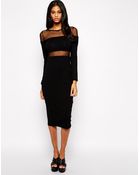 Asos Mesh Insert Midi Body-Conscious Dress - Lyst