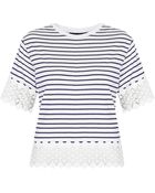 Topshop Petite Stripe Lace Panel Tee - Lyst