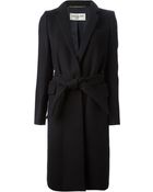 Saint Laurent Belted Overcoat - Lyst
