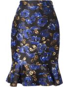 Oscar de la Renta Floral Ruffled Skirt - Lyst