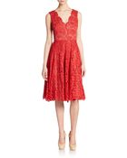 Vera Wang Scarlet Fit-And-Flare Lace Dress - Lyst