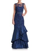 Teri Jon Lace Tiered Mermaid Gown - Lyst