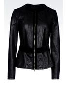 Emporio Armani Peplum Jacket In Napa Lambskin - Lyst