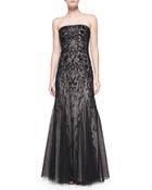Aidan Mattox Strapless Beaded Overlay Gown - Lyst