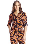 Diane von Furstenberg Long Sleeve Silk Blouse With Collar - Lyst