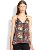 Alice + Olivia Guenda Leather-Trim Silk Tank Top - Lyst