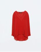Zara Asymmetrical V-Neck Blouse - Lyst