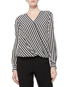Trina Turk Laurynn Striped Crossover-Front Blouse - Lyst