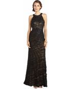 Sue Wong Black And Nude Stretch Beaded Embroidered Halter Sleeveless Gown - Lyst