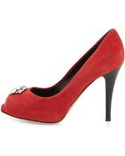 Giuseppe Zanotti Suede Peep-Toe Pump With Crystal Jewel - Lyst
