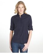 Burberry Navy Blue Cotton Button Front Shirt - Lyst