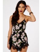 Missguided Alava Rose Print Chiffon Playsuit - Lyst