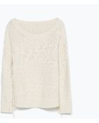 Zara Fancy Knit Fringed Sweater - Lyst