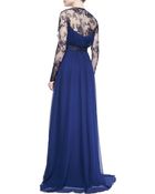 Badgley Mischka Collection Lace-Sleeve V-Neck Gown - Lyst