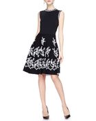 Oscar de la Renta Jewel-Neck Floral Embroidered Dress - Lyst