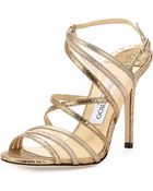 Jimmy Choo Visby Metallic Crisscross Sandal - Lyst