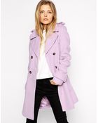 Asos Coat With Belt And Flared Hem In Brushed Finish - Lyst
