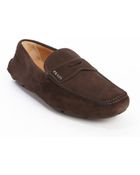 Prada Dark Brown Suede Penny Loafers - Lyst