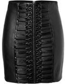 Balmain Leather Skirt With Laced Detailing - Lyst