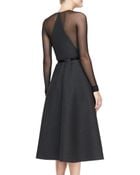 Donna Karan New York Meshsleeve Belted Dress - Lyst