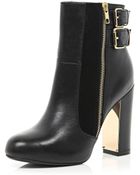 River Island Black Metal Trim Block Heel Ankle Boots - Lyst
