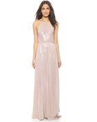 Kaufman Franco Halter Gown - Nude - Lyst