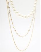 Asos Multirow Faux Pearl & Chains Necklace - Lyst