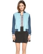 Maison Kitsuné Bicolor Teddy Varsity Jacket - Blue - Lyst