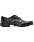 Versace Black Leather Croc Paneled Derby Shoes - Lyst
