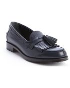 Tod's Navy Leather Fringe Tassel Slip-On Loafers - Lyst