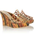 Oscar de la Renta Virma Printed Leather Wedge Sandals - Lyst