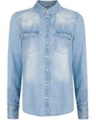 Mango Bleached Denim Shirt - Lyst