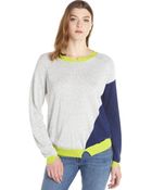 Jamison Grey And Navy Wool-Cashmere Blend Colorblock Long Sleeve Sweater - Lyst