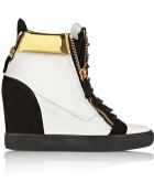 Giuseppe Zanotti Metallic Leather And Suede Wedge Sneakers - Lyst
