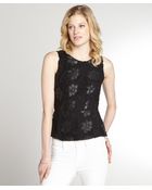 Greylin Black Stretch Faux Leather Floral Lace Accent Sleeveless Peplum Top - Lyst