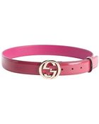 Gucci Patent Leather Fuchsia Double G Buckle Belt - Lyst