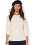 Lauren by Ralph Lauren Petite Cable-Knit-Sleeve Crew-Neck Sweater - Lyst