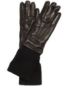Prada Black Leather Cashmere Lined Gloves - Lyst