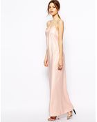 Asos Lace Trim Satin Maxi Dress - Lyst