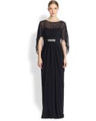 Teri Jon Gathered Chiffon Cocoon Gown - Lyst