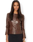 Lauren by Ralph Lauren Buttoned Leather Jacket - Lyst