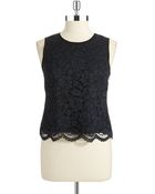 Vince Camuto Petite Lace Overlay Shell - Lyst