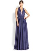 Black Halo Raquel Shirred Satin Halter Gown - Lyst