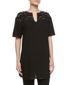 Lafayette 148 New York Jaya Top With Leather Yoke - Lyst