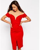 Asos Folded Scuba Bardot Midi Dress - Lyst