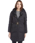 T Tahari Black Quilted 'Barcelona' Hooded Down Belted Jacket - Lyst
