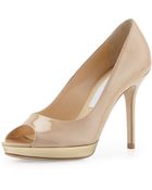 Jimmy Choo Luna Patent Metallic Platform Pump Nude - Lyst