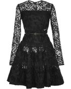 Elie Saab Long Sleeve Lace and Brocade Flounce Dress - Lyst